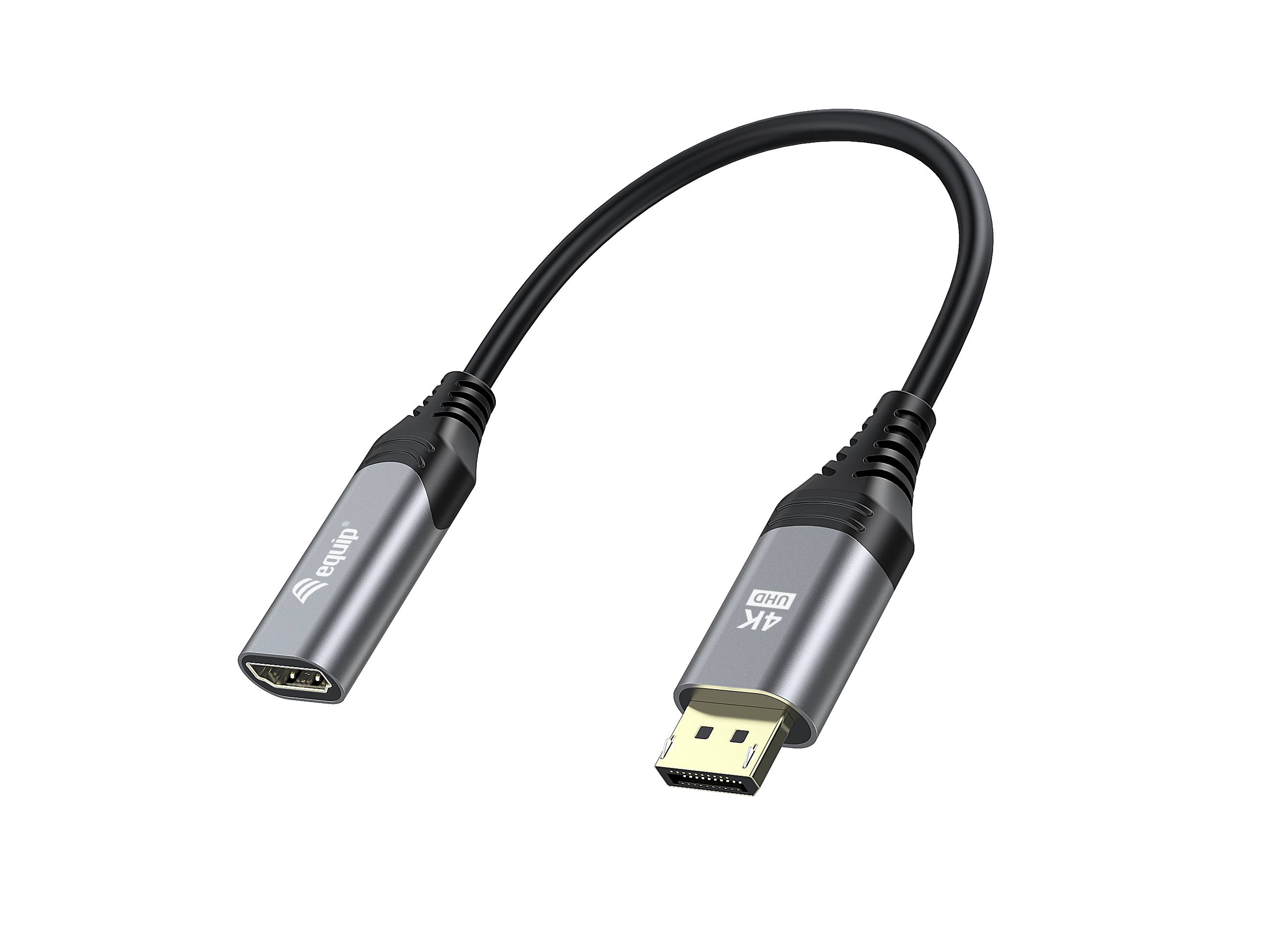 Equip Adapterkabel - DisplayPort männlich zu HDMI weiblich - 15 cm - Grau - unterstützt 4K 60 Hz (3840 x 2160)