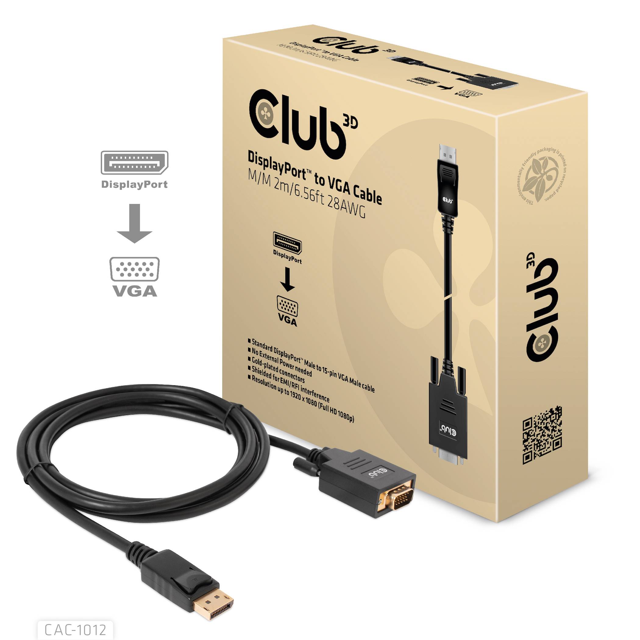 Club 3D Adapterkabel - DisplayPort (M) zu HD-15 (VGA) - (M) - 2 m - 1080p-Unters