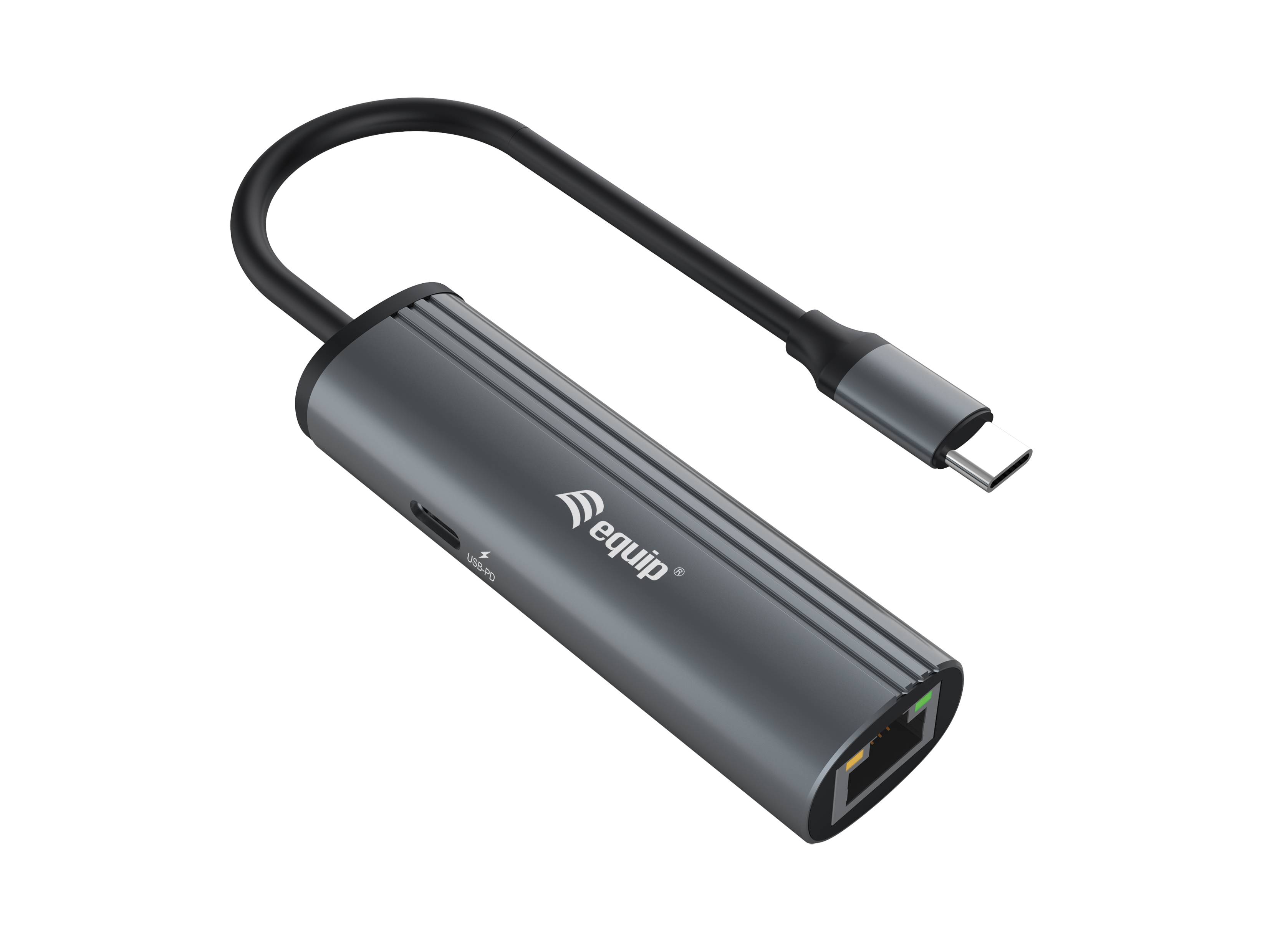 Equip USB-C-auf-RJ45-Gigabit-Netzwerk + PD-Adapter - USB Typ-C - 100 W - 10,100,1000 Mbit/s - Schwarz - Grau - RJ-45 - USB 3.2 Gen 1 (3.1 Gen 1)