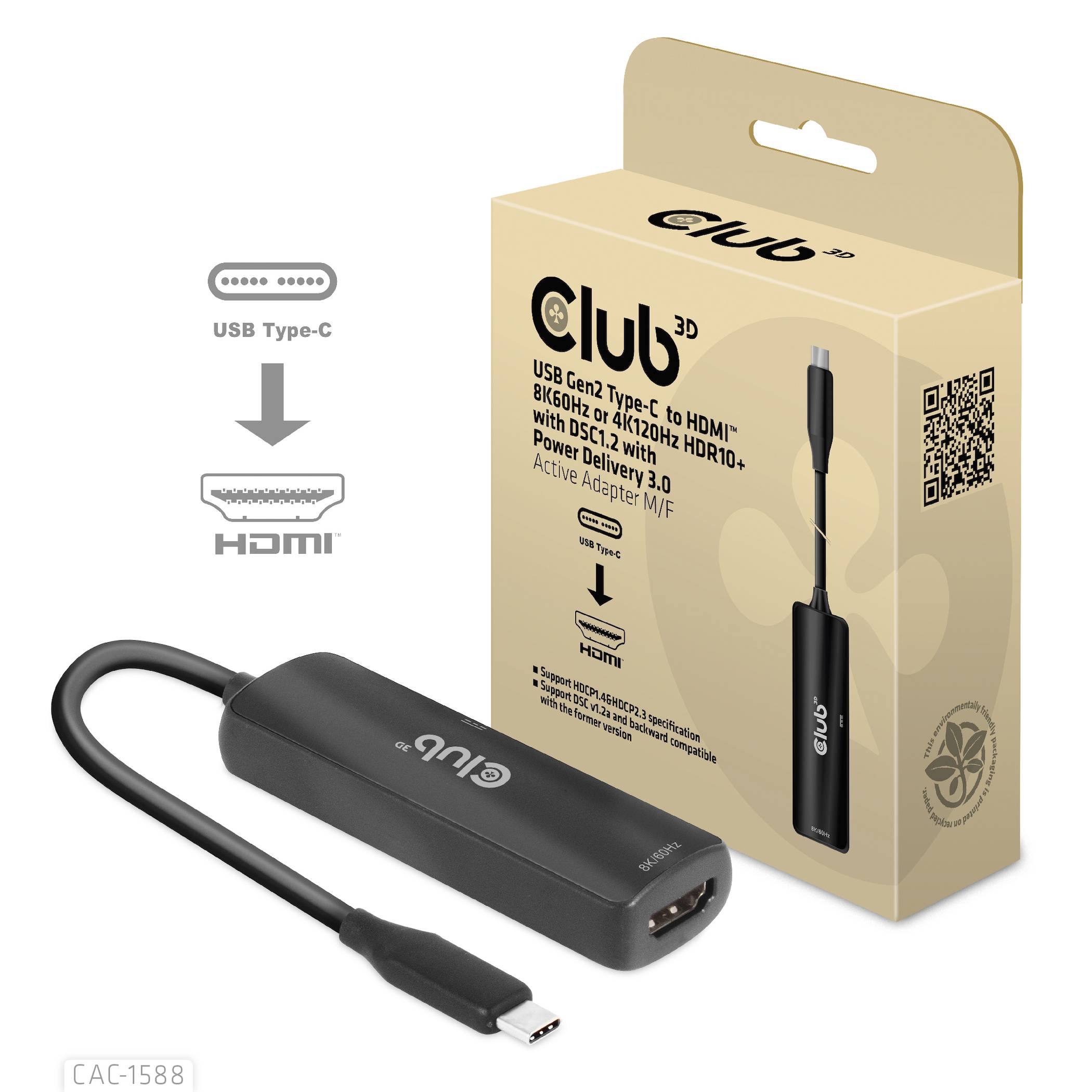 Club 3D CAC-1588 - Videoadapter - 24 pin USB-C männlich zu HDMI weiblich