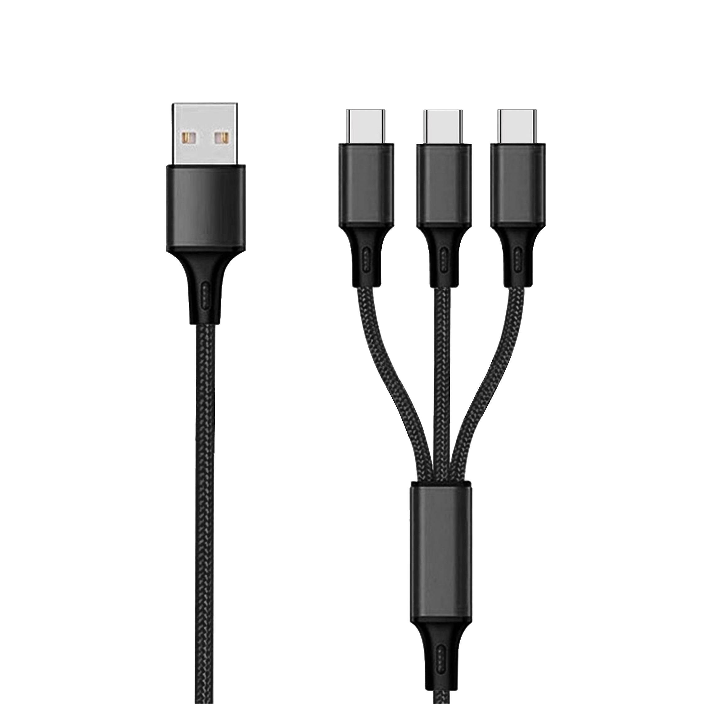 2GO 797156 - 1,5 m - USB B - 3x USB C - Schwarz - 3 in 1 USB Ladekabel - schwarz