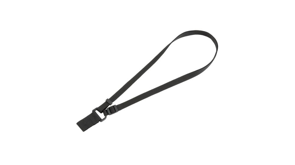 Schwarzer verstellbarer Lanyard-Riemen mit Clipverschluss auf weißem Hintergrund.