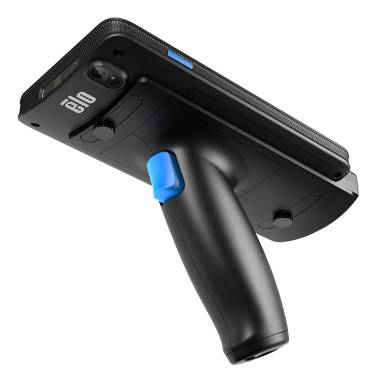 Schwarzes i20 tragbares Gerät mit großer rechteckiger Oberseite und ergonomischem Pistolengriff, dargestellt in einer Produktansicht auf weißem Hintergrund.