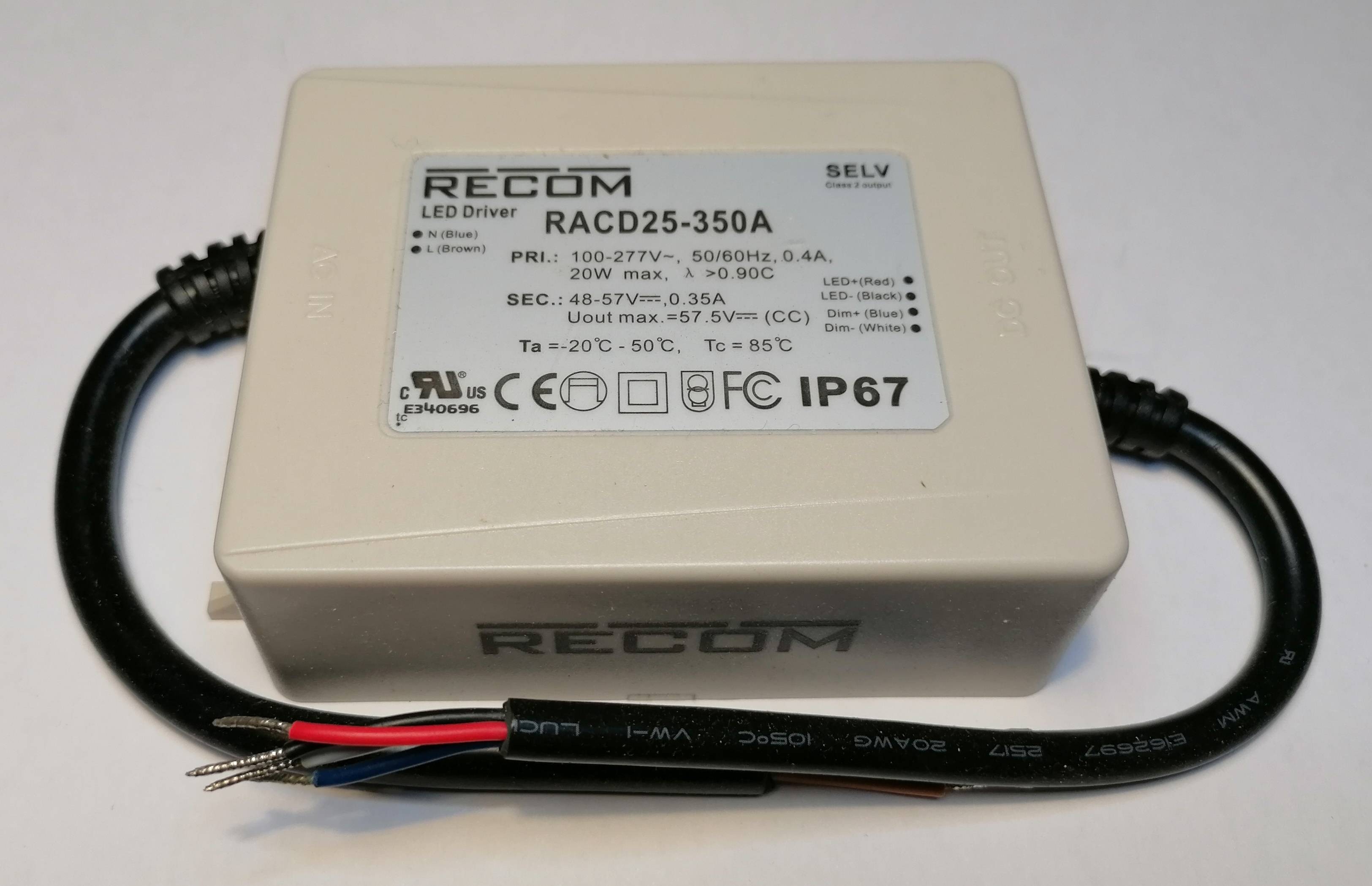 Recom RACD25-350A Led Netzteil KSQ 20W 45-57V 350mA CC + Dimmbar