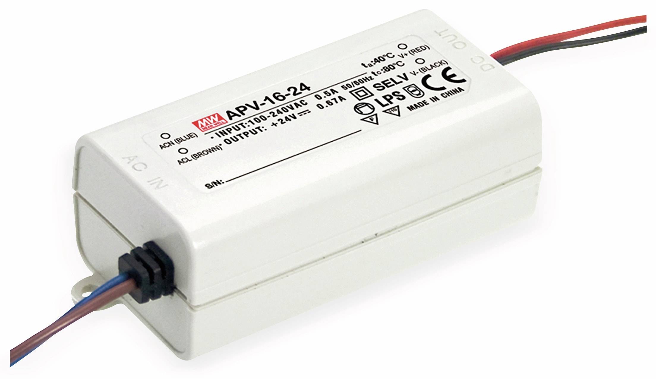 MEAN WELL Schaltnetzteil APV-16-24, 24 V-/0,67 A