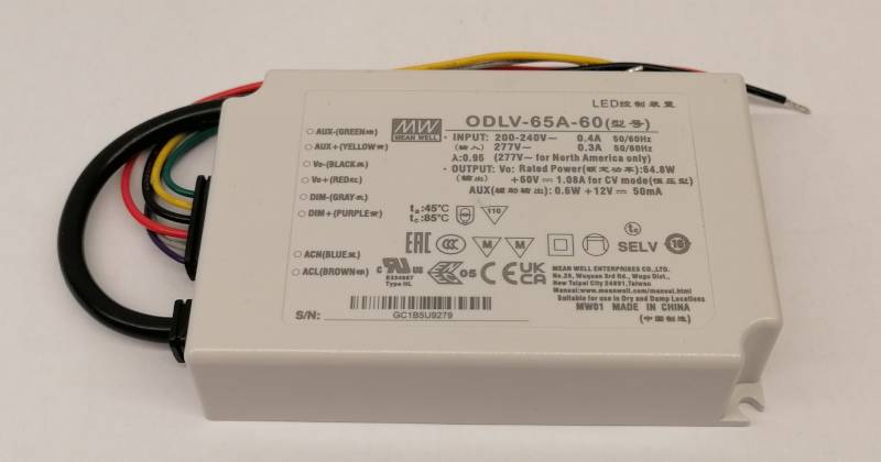 Mean Well ODLV-65A-60 Led Netzteil 65W 60V/1,08A CV dimmbar DC AUX