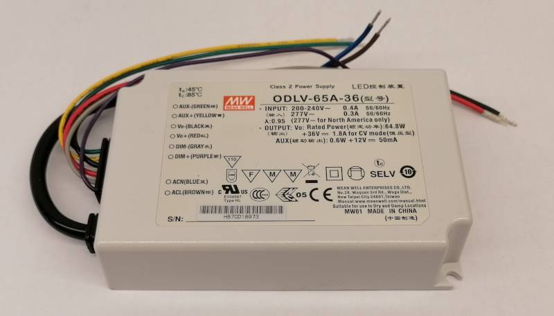 Mean Well ODLV-65A-36 Led Netzteil 65W 36V/1,8A CV dimmbar DC AUX