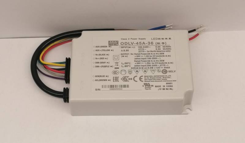 Mean Well ODLV-45A-36 Led Netzteil 45W 36V/1,25A CV dimmbar DC AUX