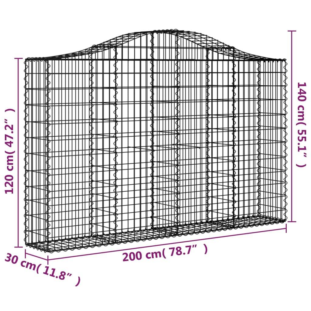 vidaXL Gabionen mit Hochbogen 3 Stk. 200x30x120/140cm Verzinktes Eisen