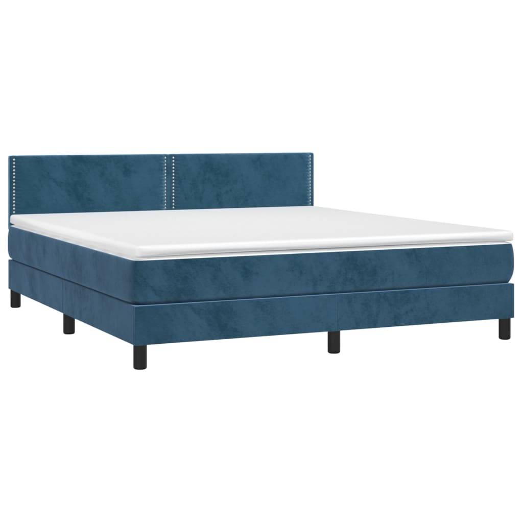 vidaXL Boxspringbett mit Matratze & LED Dunkelblau 160x200 cm Samt