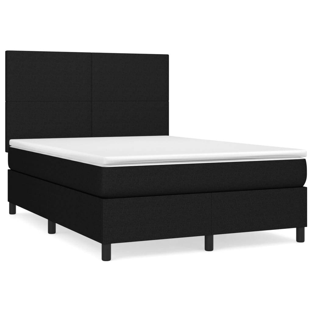 vidaXL Boxspringbett mit Matratze Schwarz 140x190 cm Stoff