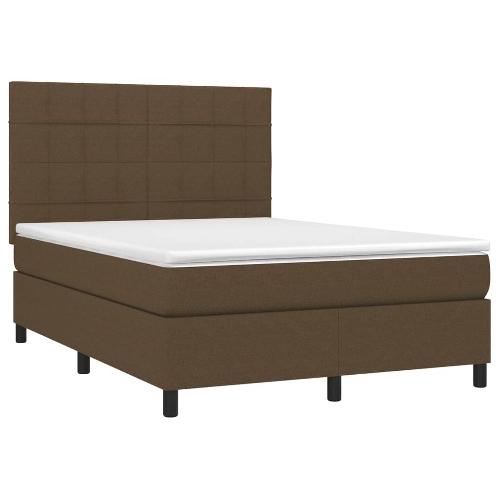 vidaXL Boxspringbett mit Matratze &amp; LED Dunkelbraun 140x190 cm Stoff