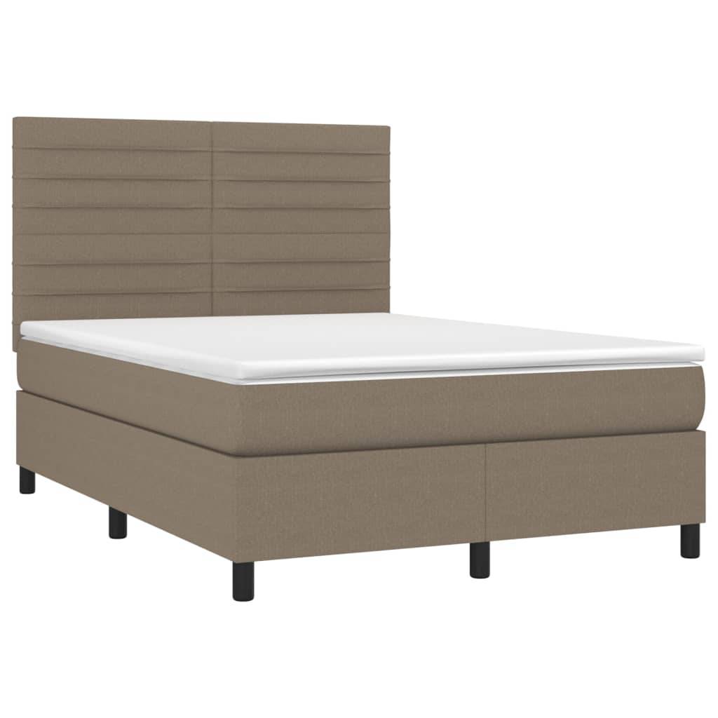 vidaXL Boxspringbett mit Matratze &amp; LED Taupe 140x200 cm Stoff