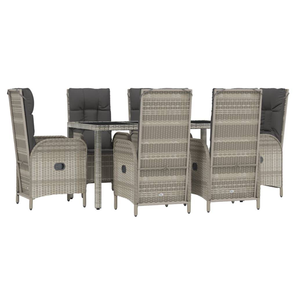 vidaXL 7-tlg. Garten-Essgruppe mit Kissen Grau Poly Rattan
