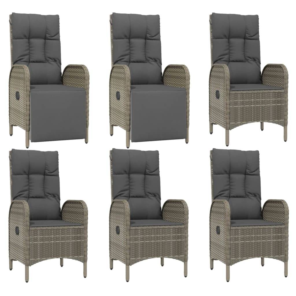 vidaXL 7-tlg. Garten-Essgruppe mit Kissen Grau Poly Rattan