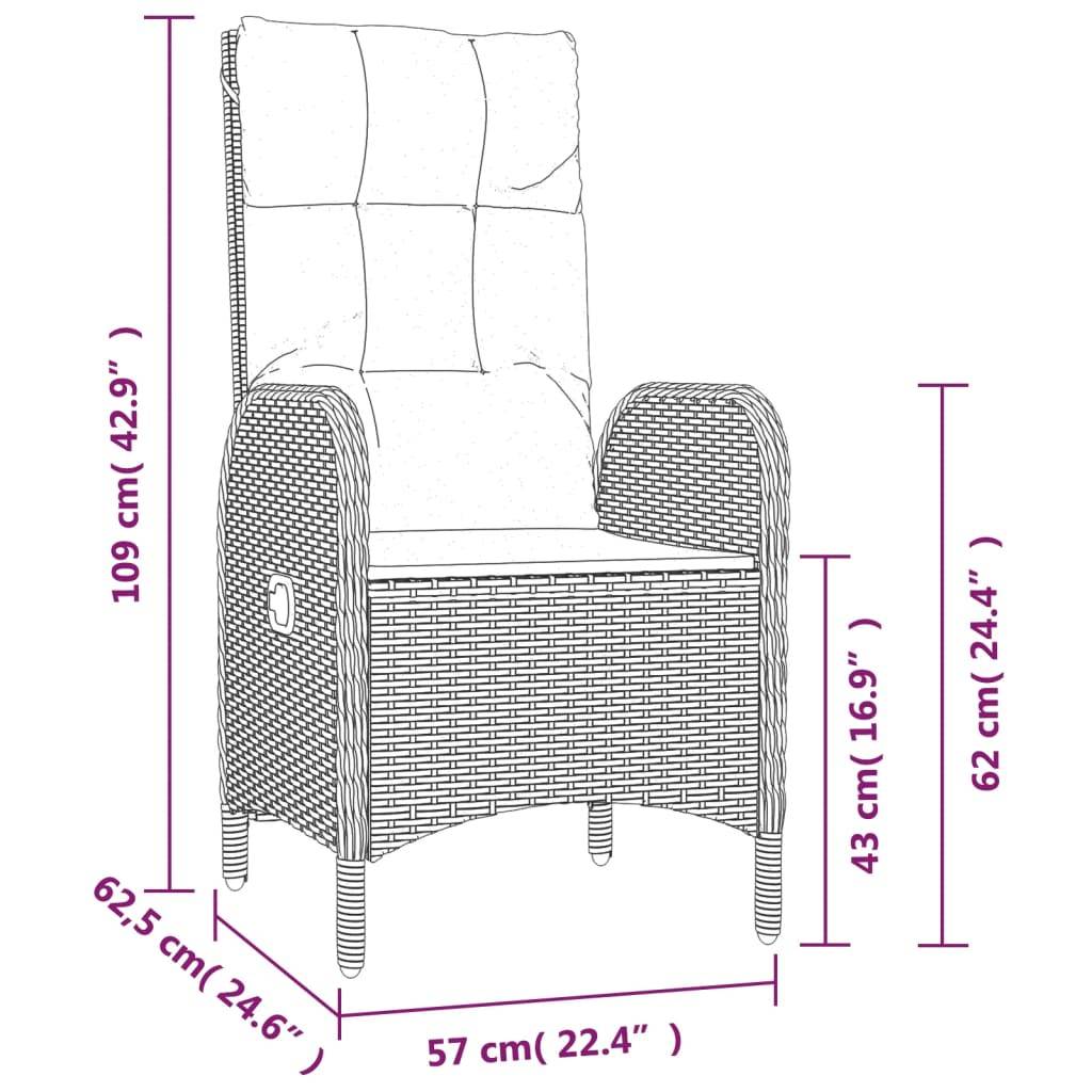 vidaXL 9-tlg. Garten-Essgruppe mit Kissen Grau Poly Rattan