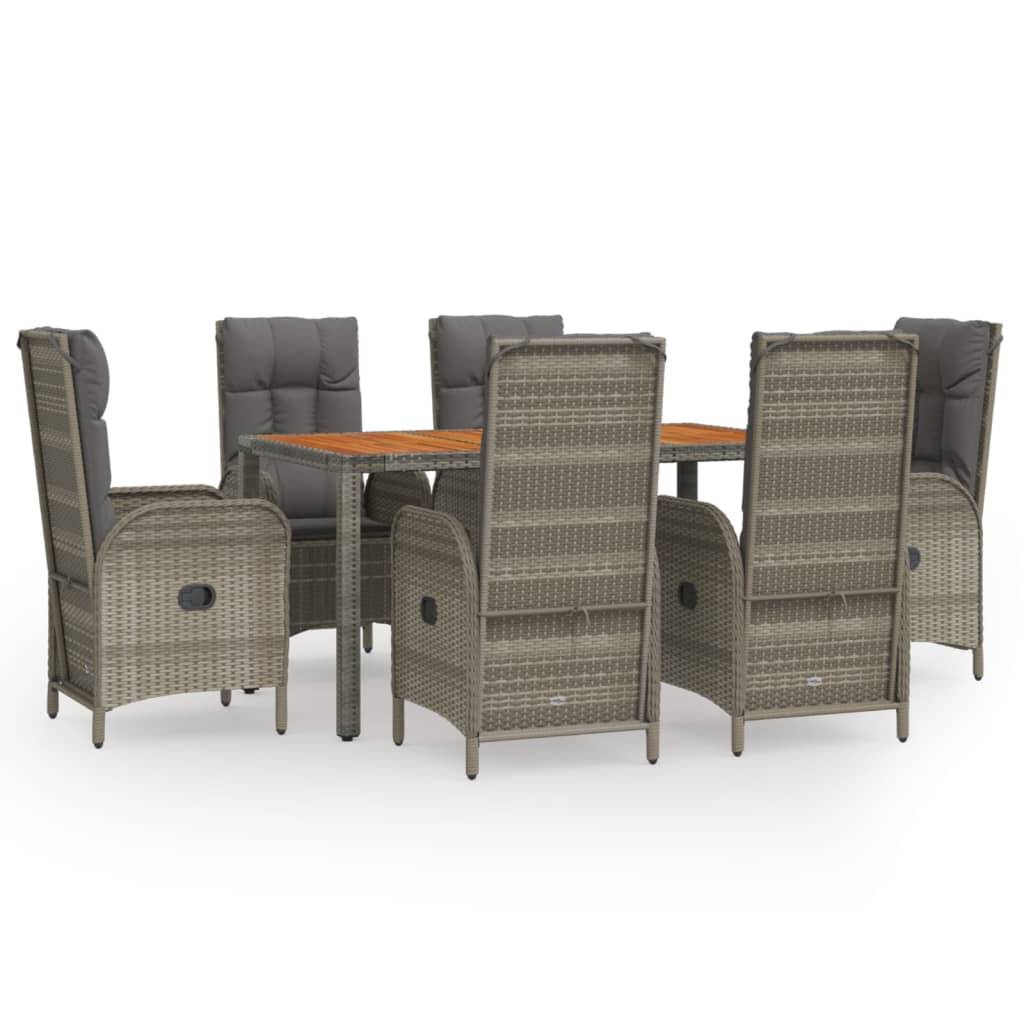 vidaXL 7-tlg. Garten-Essgruppe mit Kissen Grau Poly Rattan