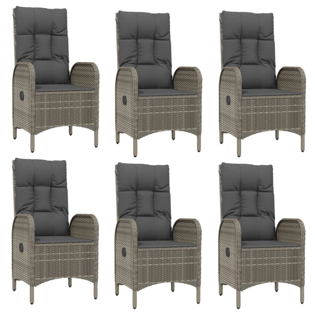 vidaXL 7-tlg. Garten-Essgruppe mit Kissen Grau Poly Rattan