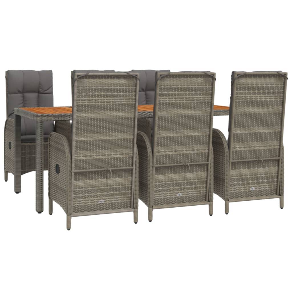 vidaXL 7-tlg. Garten-Essgruppe mit Kissen Grau Poly Rattan