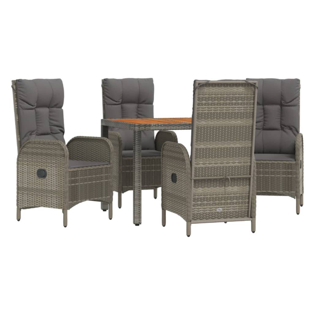 vidaXL 5-tlg. Garten-Essgruppe mit Kissen Grau Poly Rattan