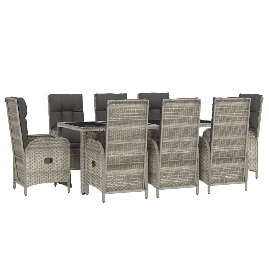 vidaXL 9-tlg. Garten-Essgruppe mit Kissen Grau Poly Rattan