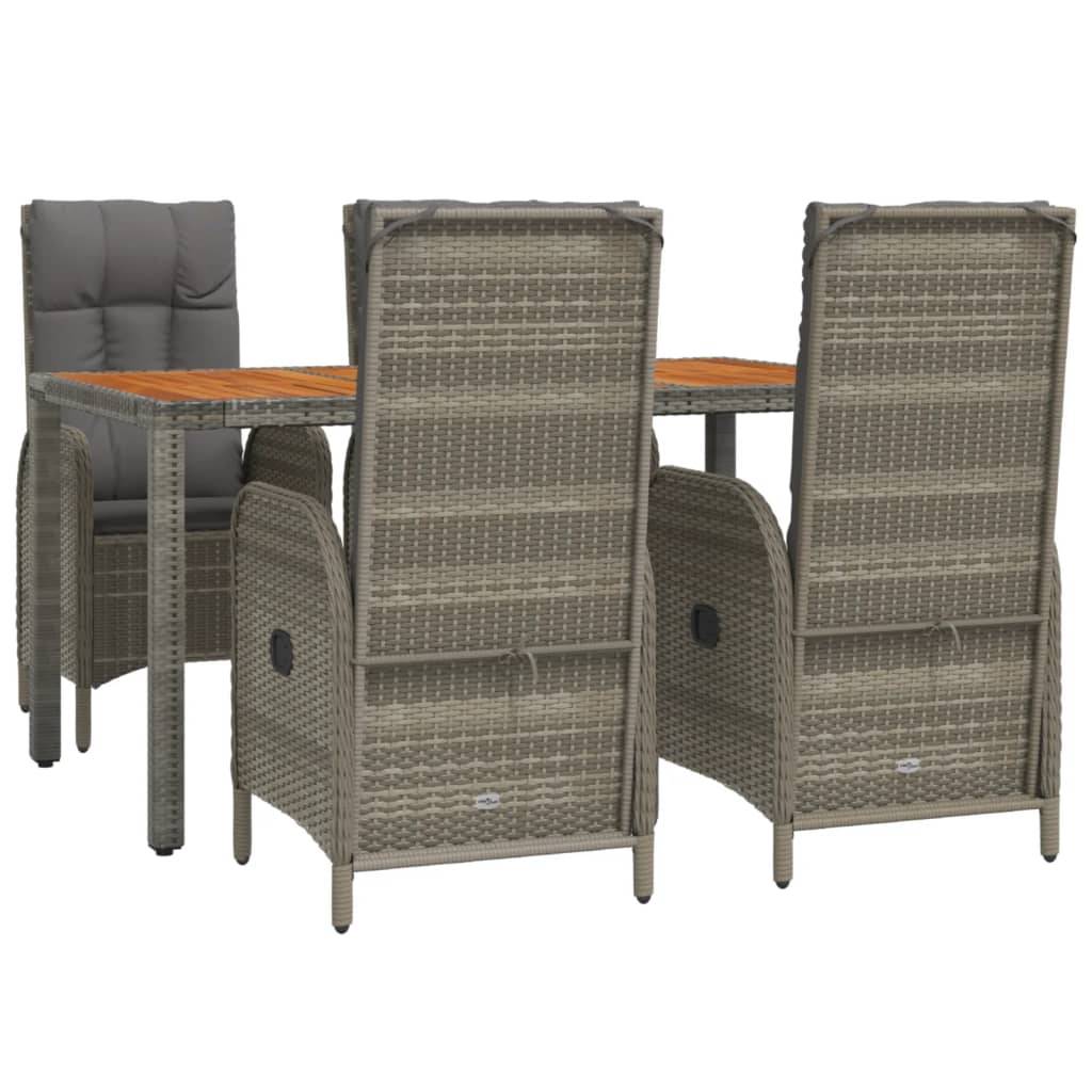 vidaXL 5-tlg. Garten-Essgruppe mit Kissen Grau Poly Rattan