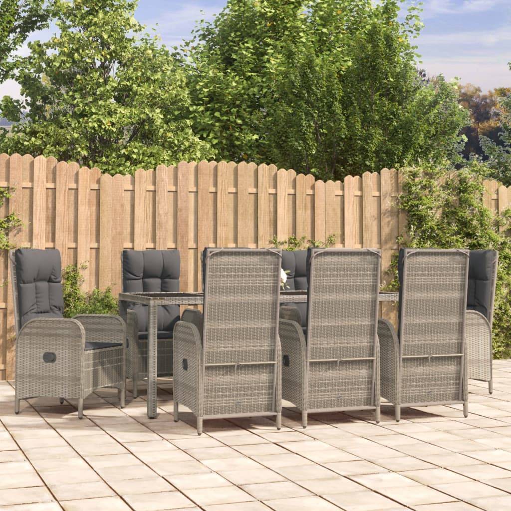 vidaXL 9-tlg. Garten-Essgruppe mit Kissen Grau Poly Rattan