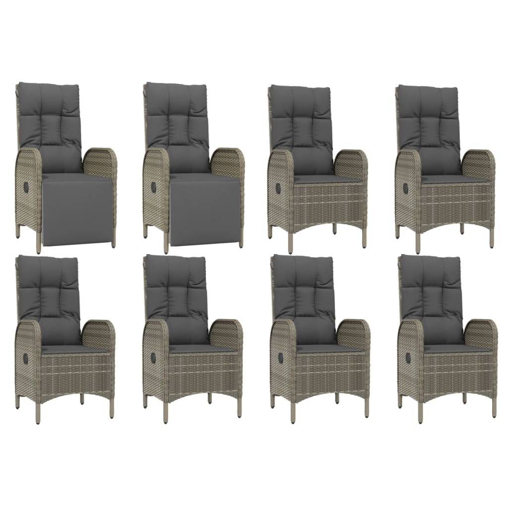 vidaXL 9-tlg. Garten-Essgruppe mit Kissen Grau Poly Rattan