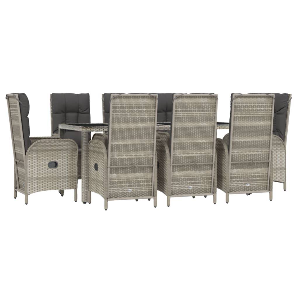 vidaXL 9-tlg. Garten-Essgruppe mit Kissen Grau Poly Rattan