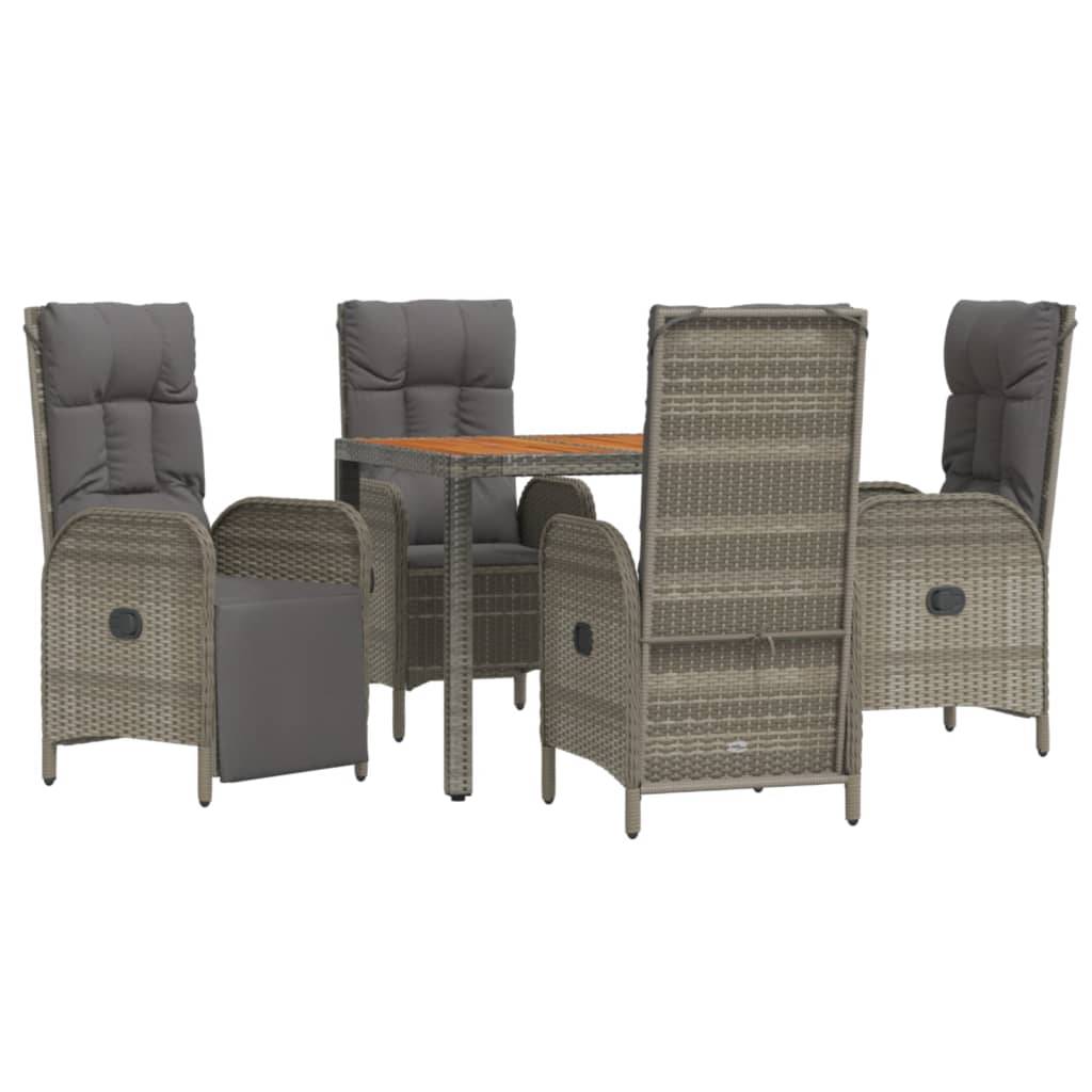 vidaXL 5-tlg. Garten-Essgruppe mit Kissen Grau Poly Rattan