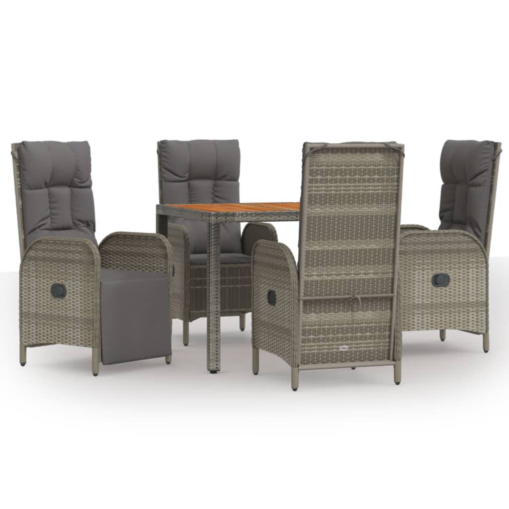 vidaXL 5-tlg. Garten-Essgruppe mit Kissen Grau Poly Rattan