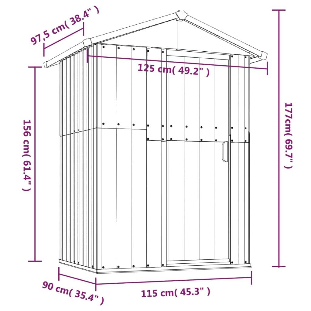 vidaXL Geräteschuppen Braun 126x97,5x177 cm Verzinkter Stahl