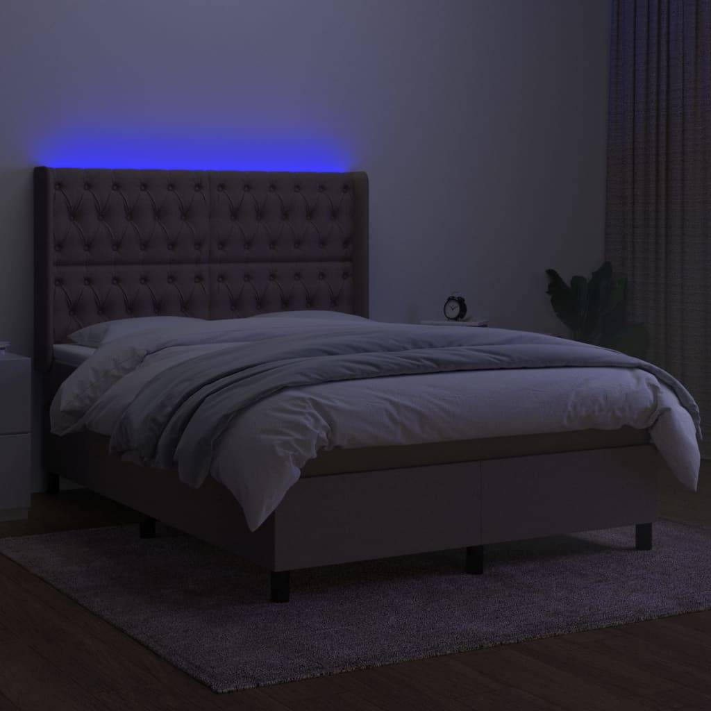 vidaXL Boxspringbett mit Matratze & LED Taupe 140x200 cm Stoff