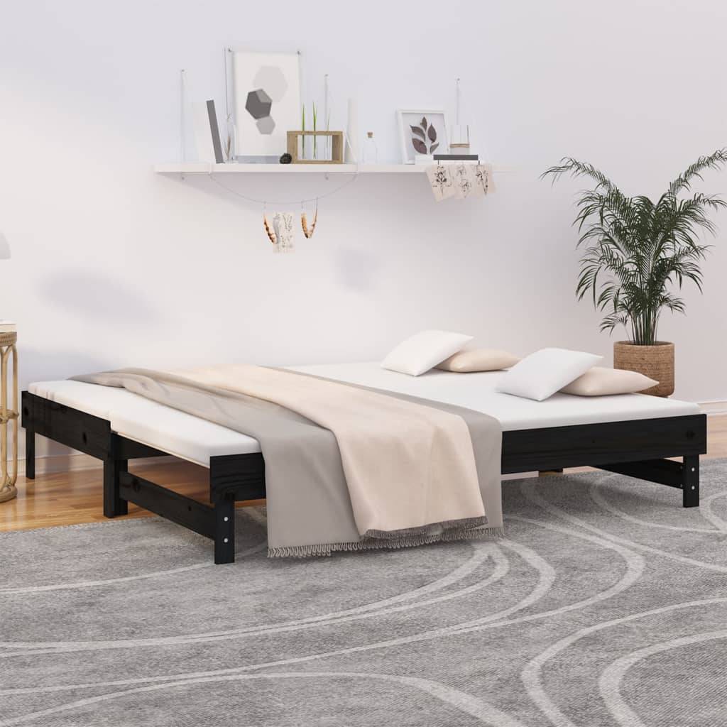 vidaXL Tagesbett Ausziehbar Schwarz 2x(75x190) cm Massivholz Kiefer