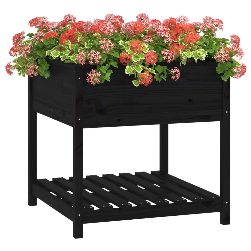 vidaXL Pflanzkübel mit Ablage Schwarz 82,5x82,5x81cm Massivholz Kiefer