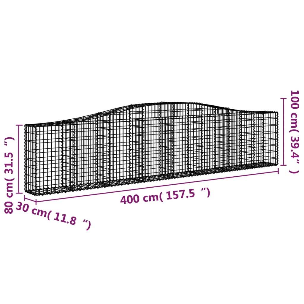 vidaXL Gabionen mit Hochbogen 8 Stk. 400x30x80/100cm Verzinktes Eisen
