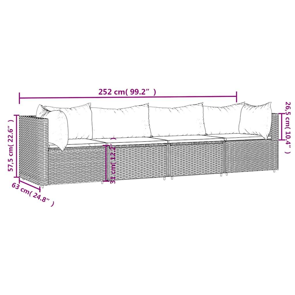 vidaXL 4-tlg. Garten-Lounge-Set mit Kissen Grau Poly Rattan