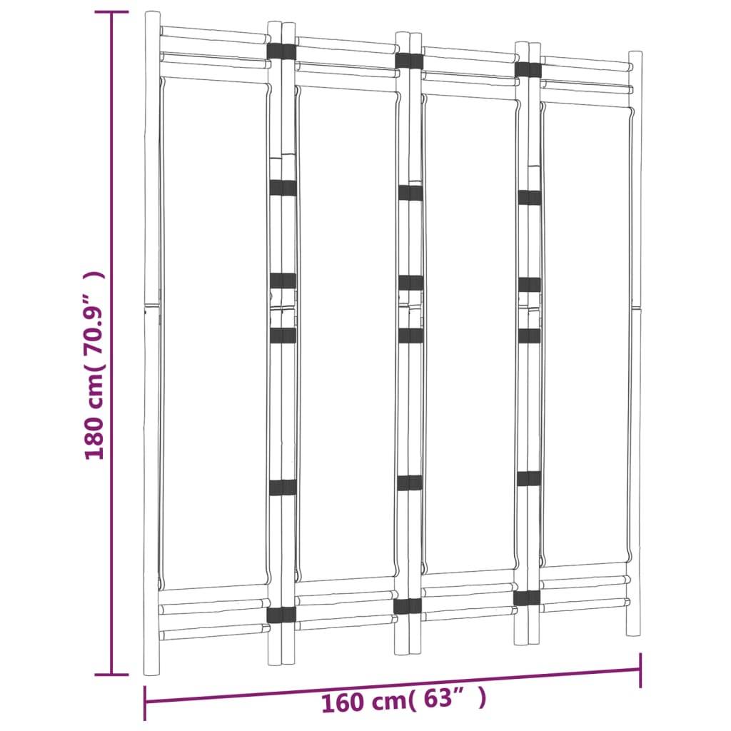 vidaXL 4-tlg. Paravent Faltbar 160 cm Bambus und Canvas