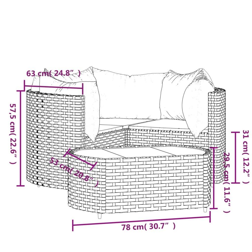 vidaXL 4-tlg. Garten-Lounge-Set mit Kissen Braun Poly Rattan