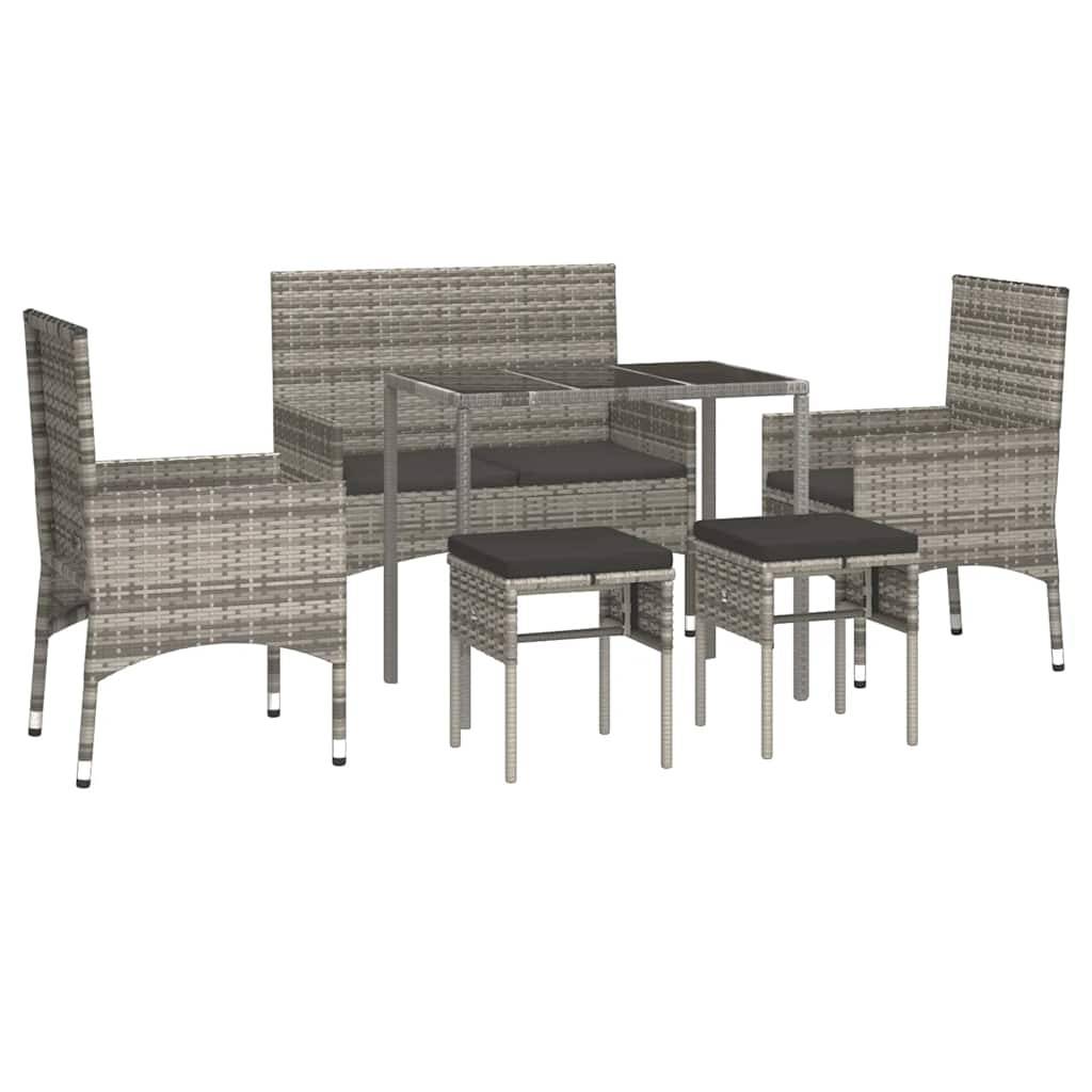 vidaXL 6-tlg. Garten-Lounge-Set mit Kissen Grau Poly Rattan
