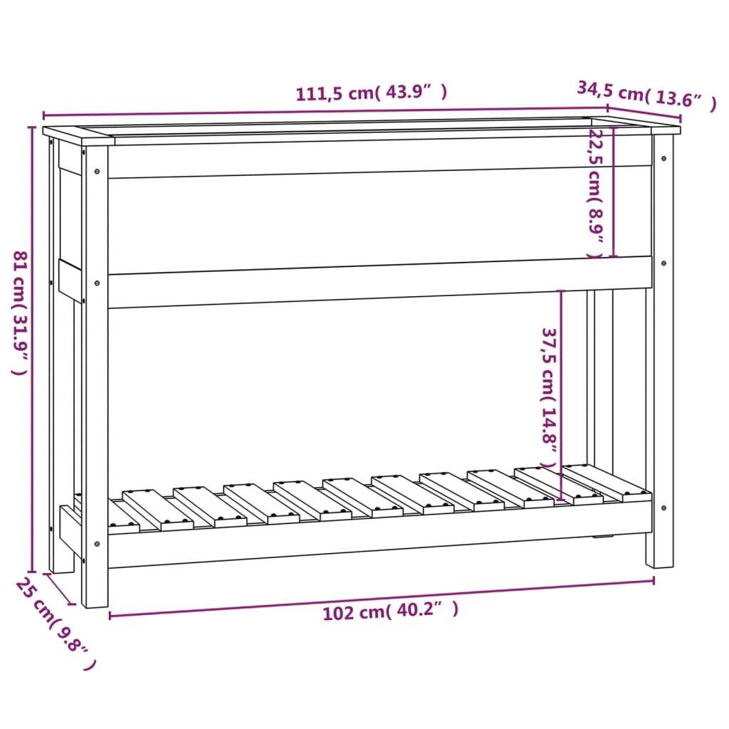 vidaXL Pflanzkübel mit Ablage Grau 111,5x34,5x81 cm Massivholz Kiefer