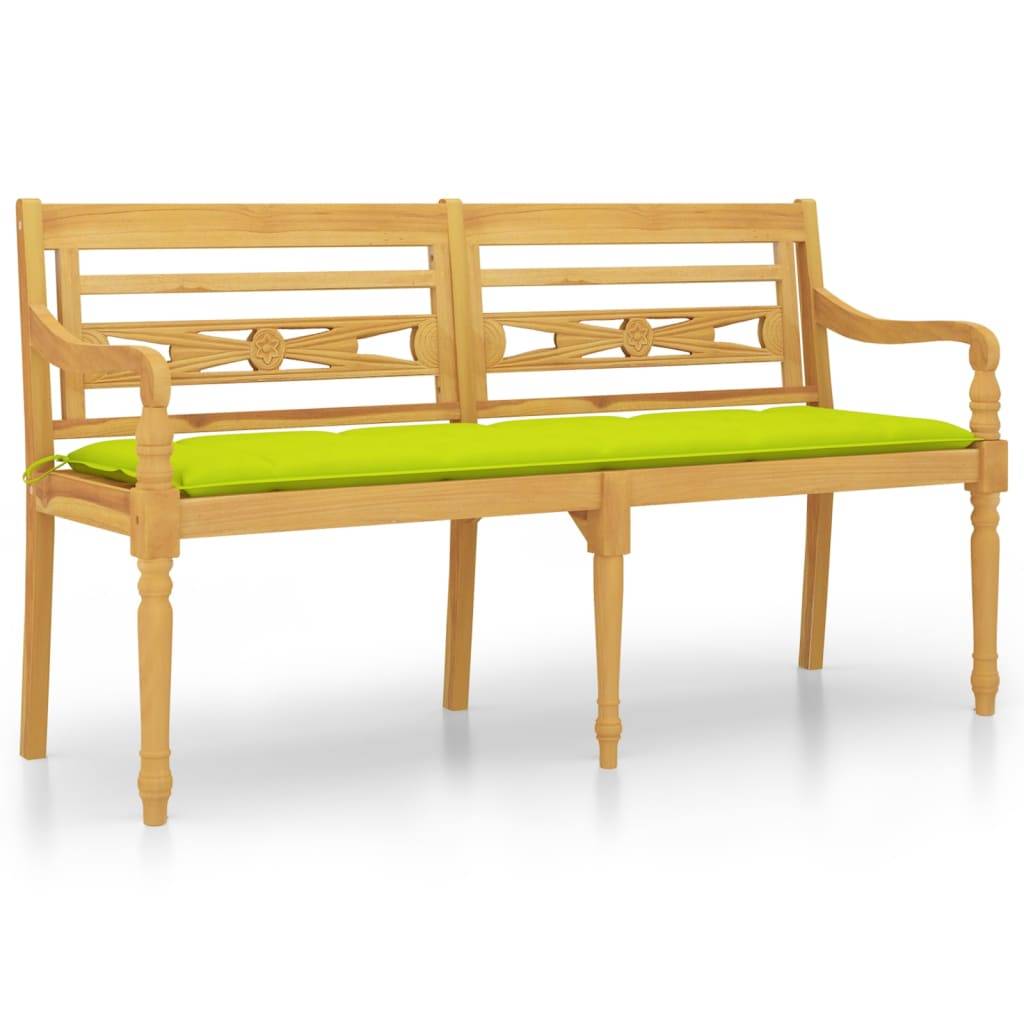 vidaXL Batavia-Bank mit Hellgrünem Kissen 150 cm Massivholz Teak