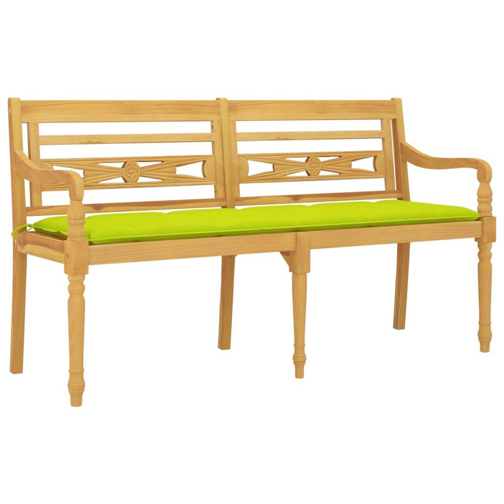 vidaXL Batavia-Bank mit Hellgrünem Kissen 150 cm Massivholz Teak