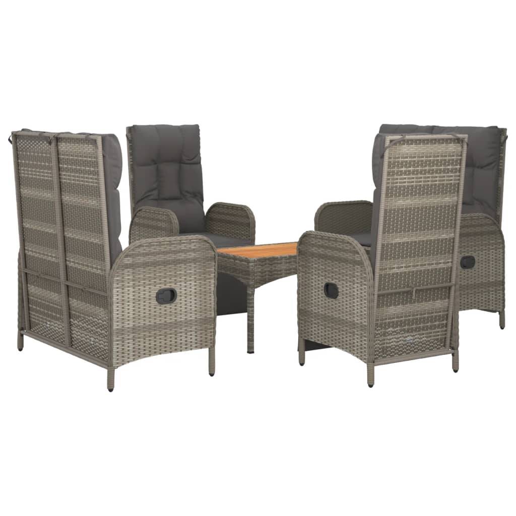 vidaXL 5-tlg. Garten-Essgruppe mit Kissen Grau Poly Rattan