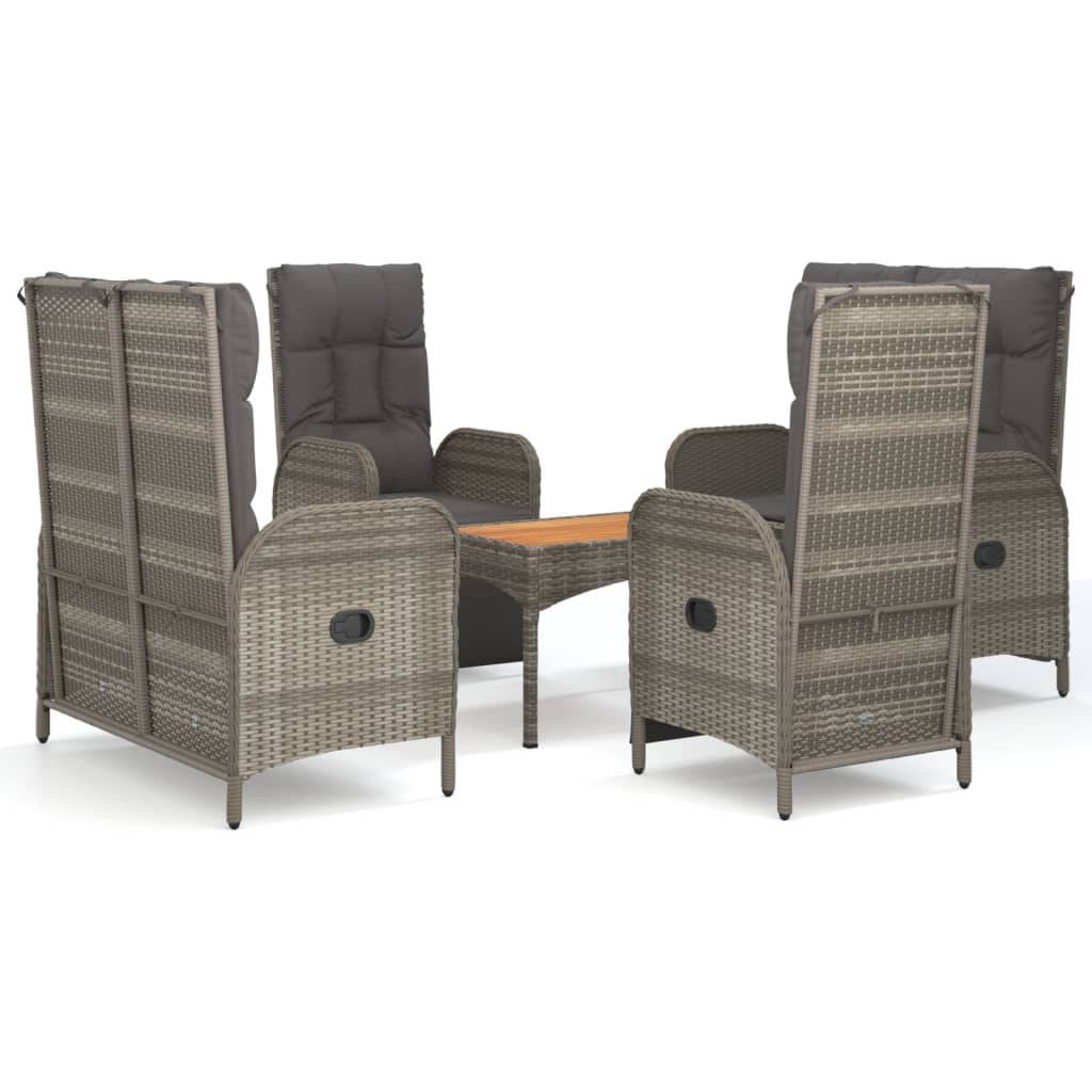 vidaXL 5-tlg. Garten-Essgruppe mit Kissen Grau Poly Rattan
