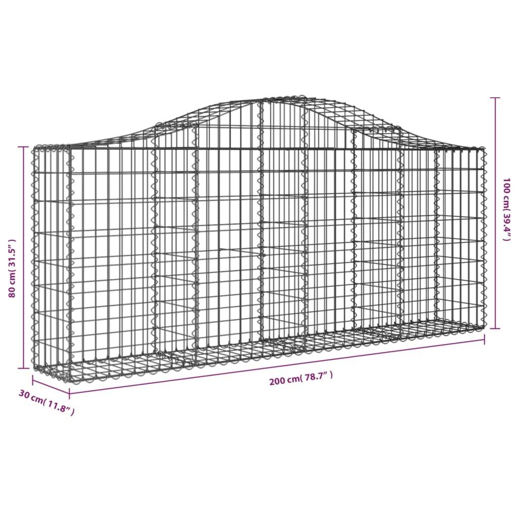 vidaXL Gabione mit Hochbogen 200x30x80/100 cm Verzinktes Eisen
