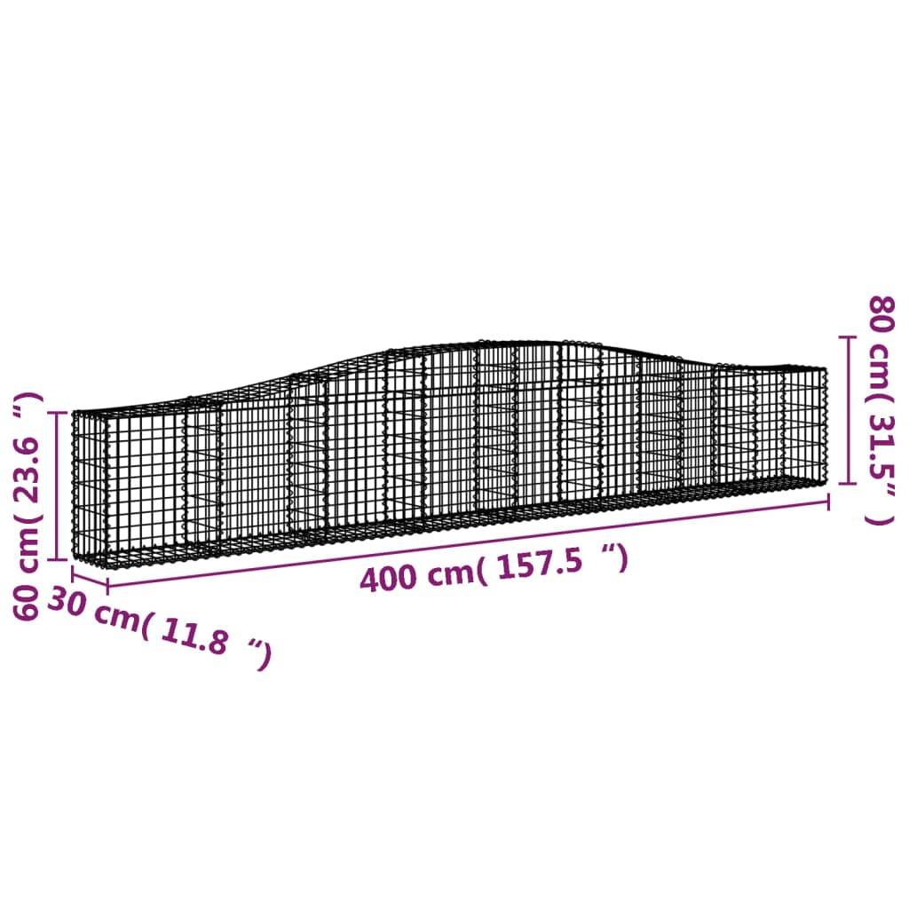 vidaXL Gabionen mit Hochbogen 7 Stk. 400x30x60/80 cm Verzinktes Eisen