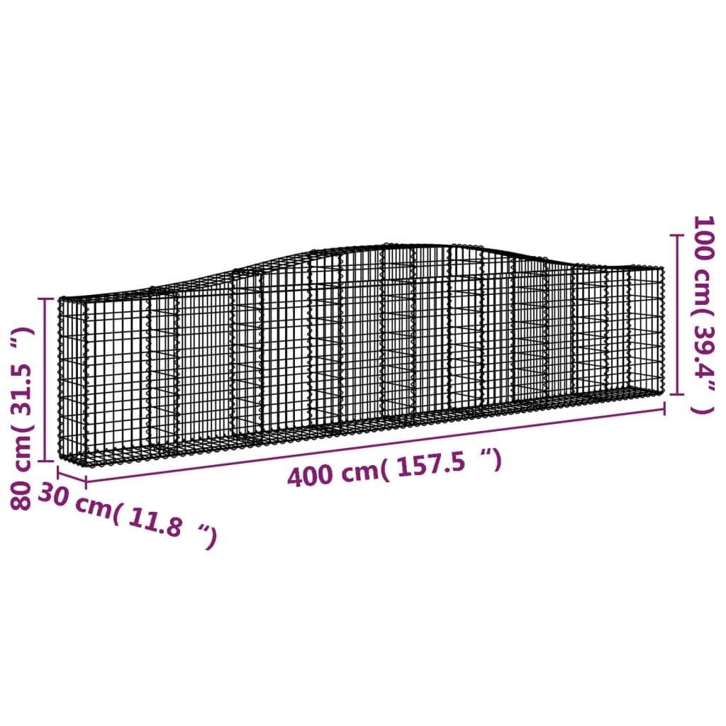 vidaXL Gabionen mit Hochbogen 7 Stk. 400x30x80/100cm Verzinktes Eisen