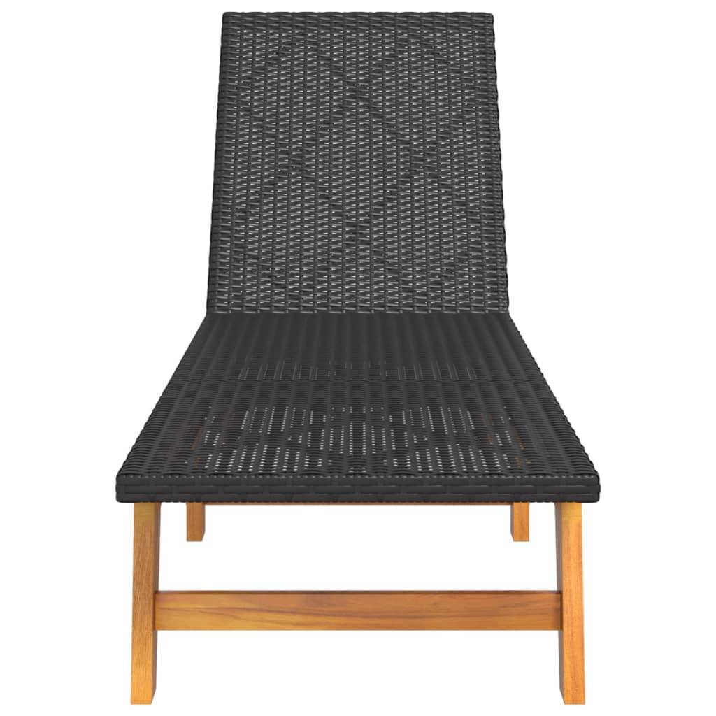 vidaXL Sonnenliege Schwarz und Braun Poly Rattan & Massivholz Akazie