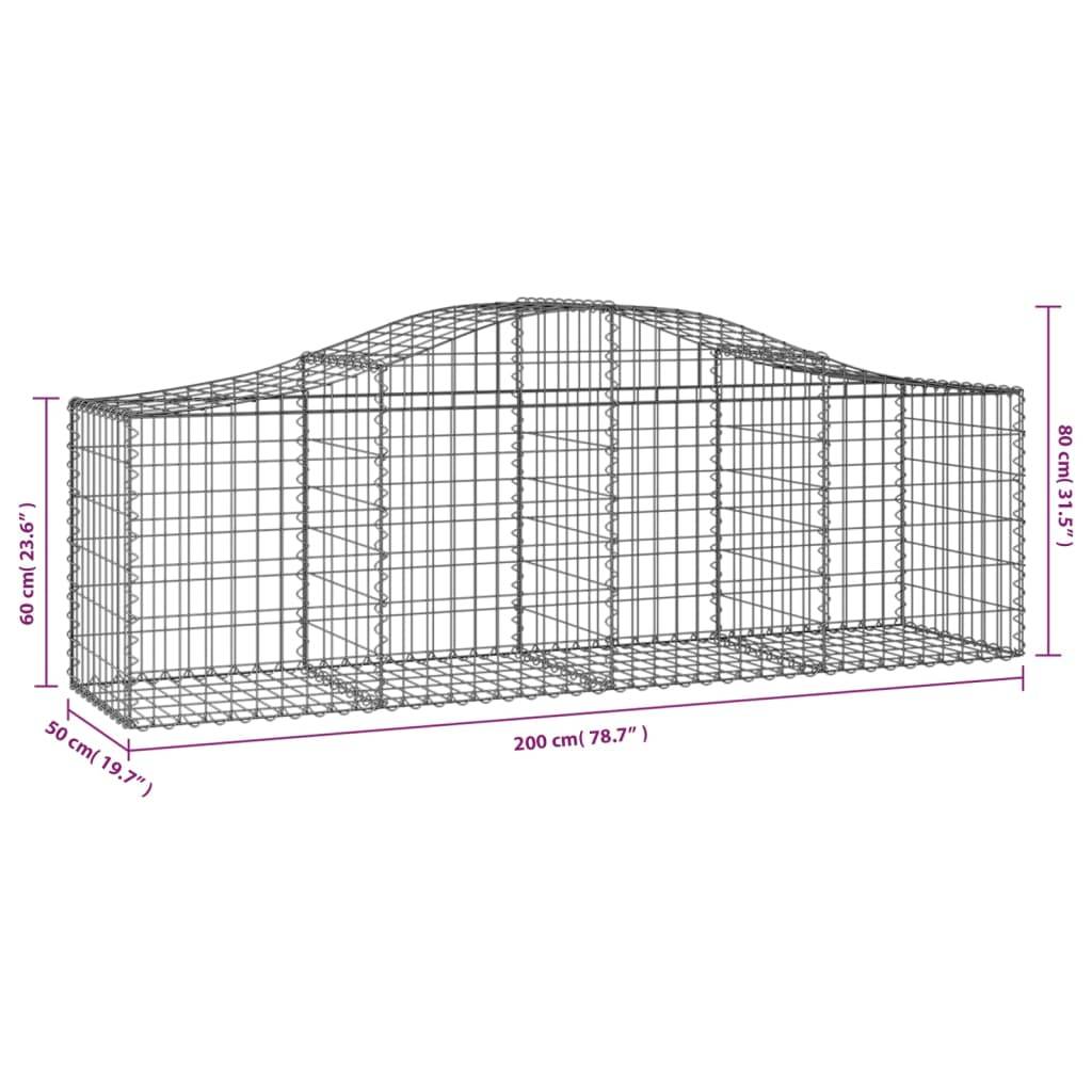 vidaXL Gabionen mit Hochbogen 12 Stk. 200x50x60/80 cm Verzinktes Eisen